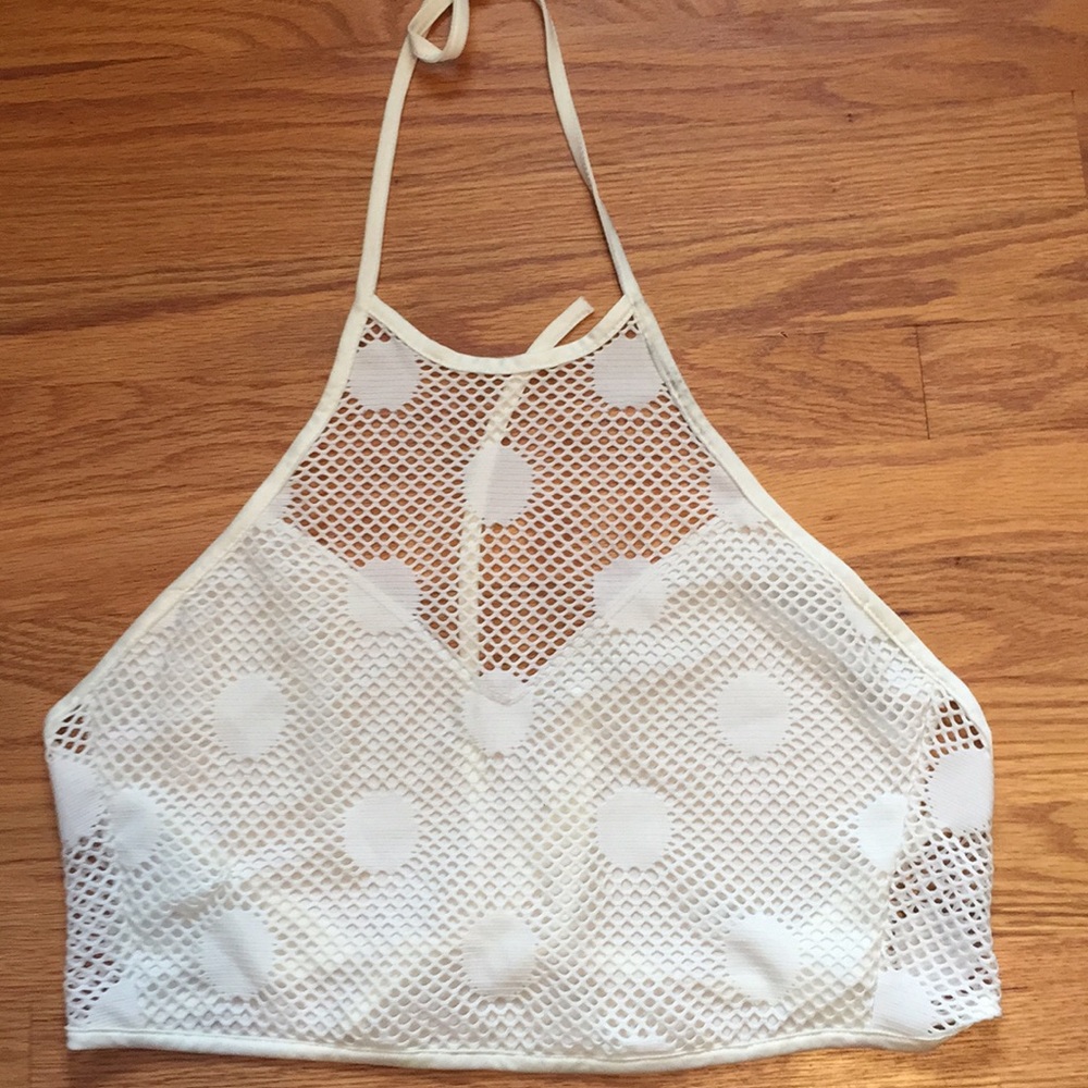 Cropped mesh halter top with adjustable straps